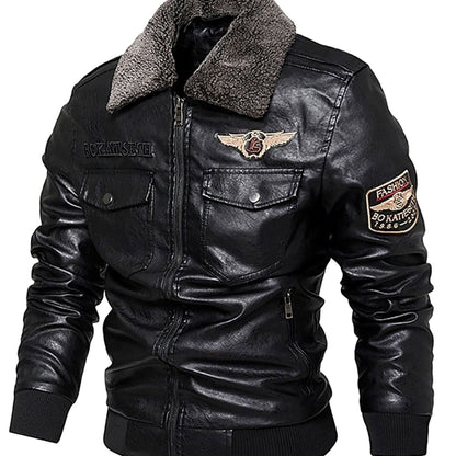 Men's Faux Leather Sherpa-Collar Aviator Bomber Jacket - view 7