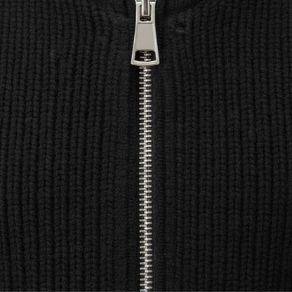 Men's full-zip ribbed knit cardigan, worn on model