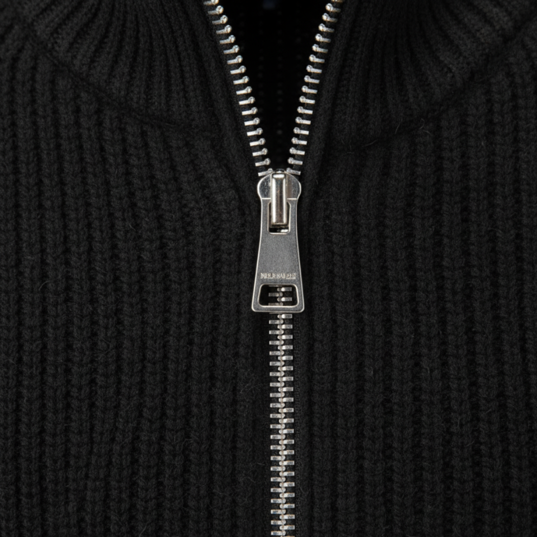 Men's full-zip ribbed knit cardigan, fabric detail