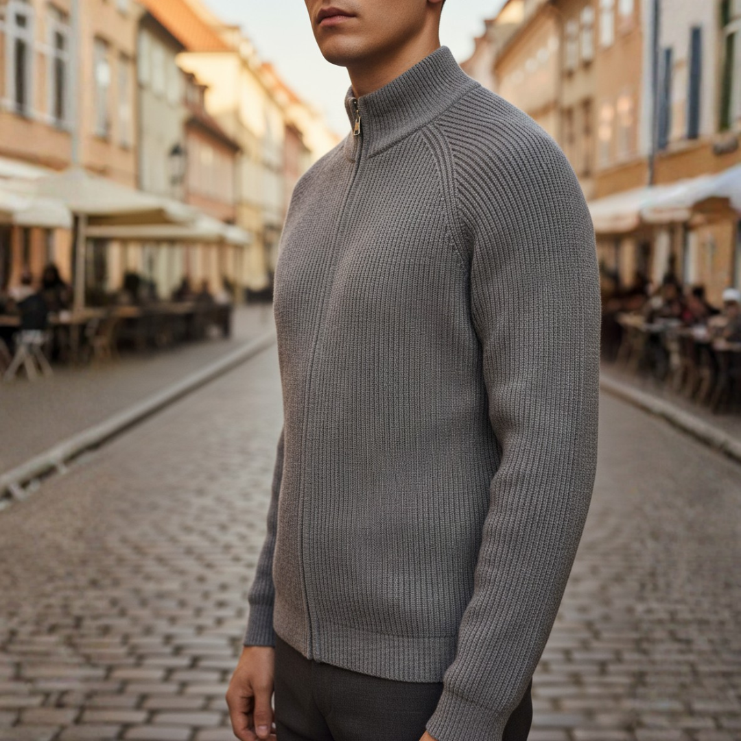 Men's full-zip ribbed knit cardigan in gray