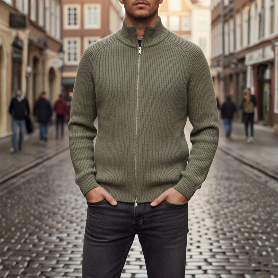 Men's full-zip ribbed knit cardigan in green