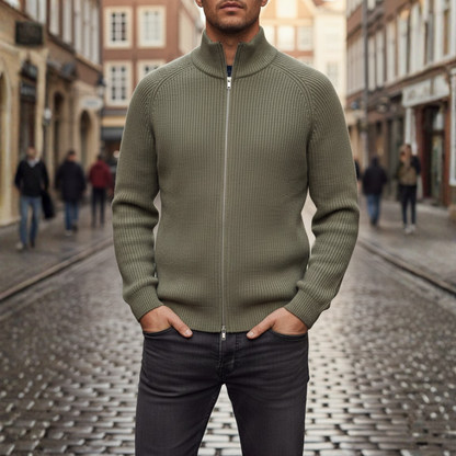 Men's full-zip ribbed knit cardigan in green
