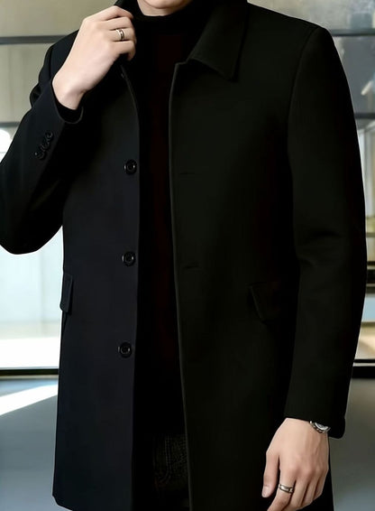 Men's single-breasted wool overcoat with classic collar, additional angle