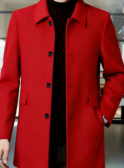 Men's Single-Breasted Wool Overcoat, Classic Collar Topcoat