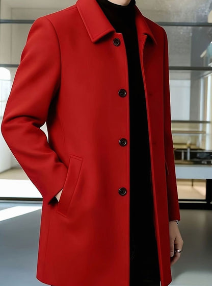 Men's Single-Breasted Wool Overcoat, Classic Collar Topcoat