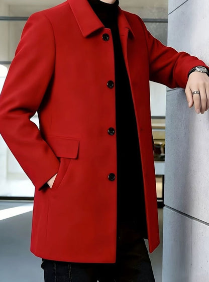 Men's Single-Breasted Wool Overcoat, Classic Collar Topcoat