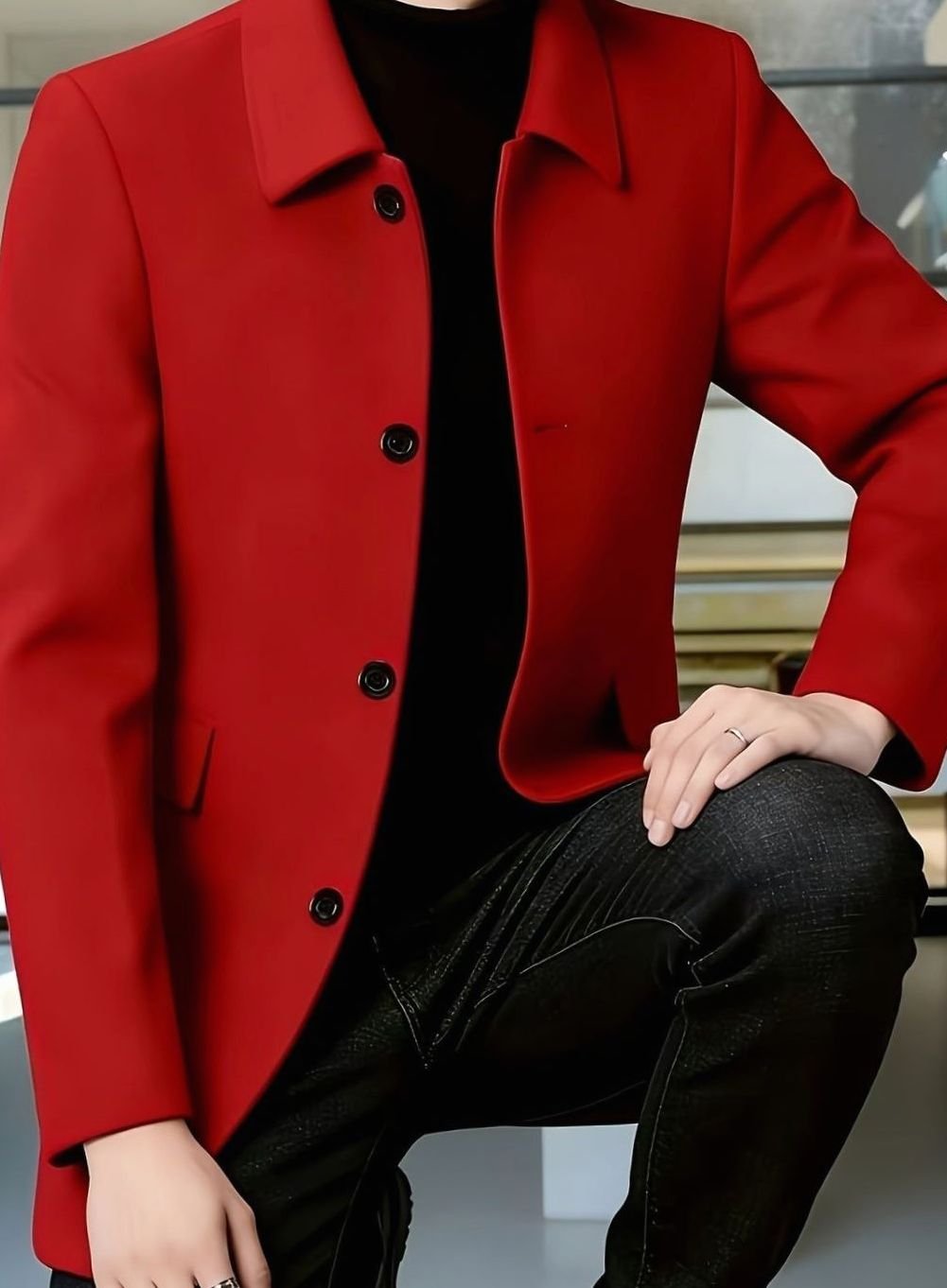 Men's Single-Breasted Wool Overcoat, Classic Collar Topcoat
