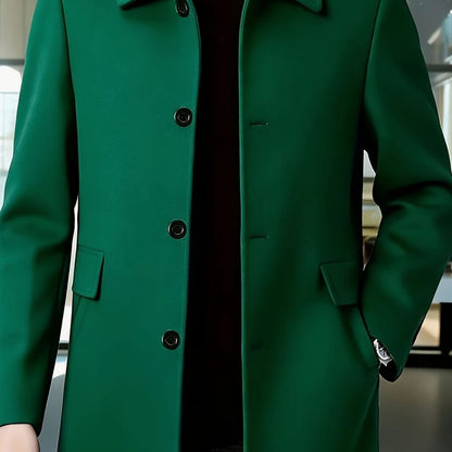 Men's Single-Breasted Wool Overcoat, Classic Collar Topcoat