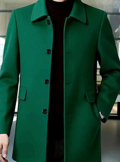 Men's Single-Breasted Wool Overcoat, Classic Collar Topcoat