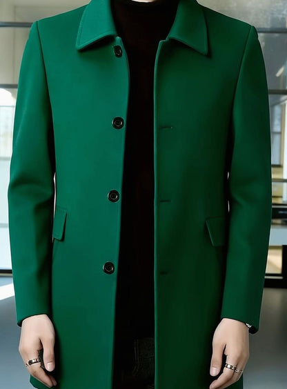 Men's Single-Breasted Wool Overcoat, Classic Collar Topcoat