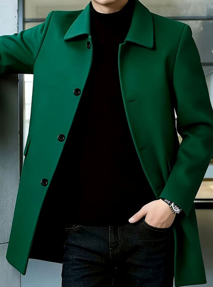 Men's Single-Breasted Wool Overcoat, Classic Collar Topcoat
