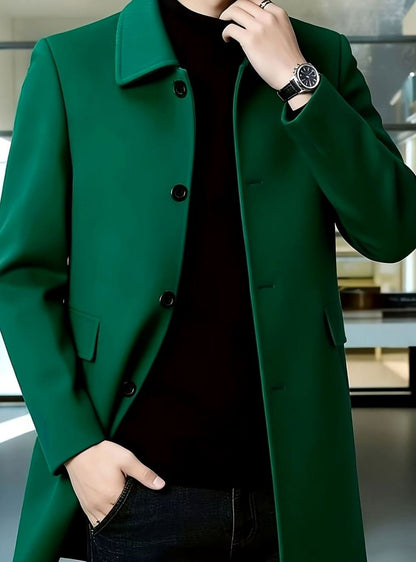 Men's Single-Breasted Wool Overcoat, Classic Collar Topcoat