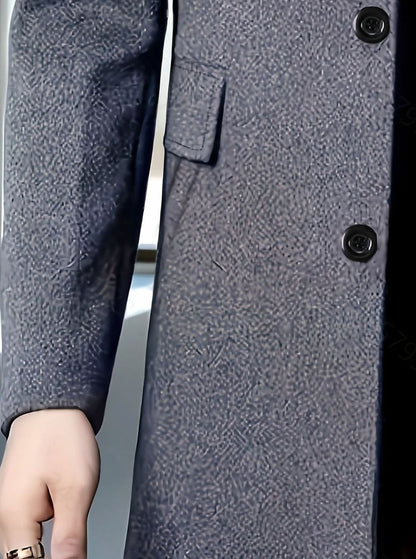 Men's single-breasted wool overcoat with classic collar, side view