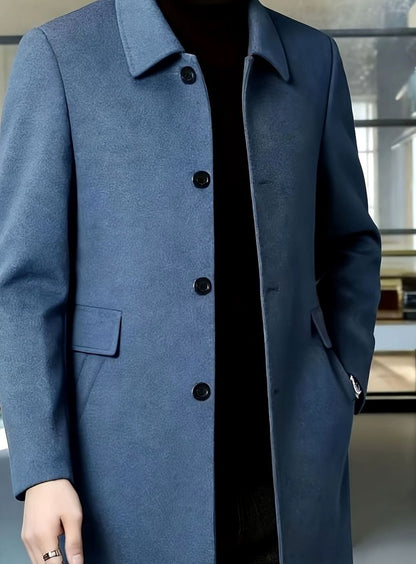 Men's single-breasted wool overcoat with classic collar, color options