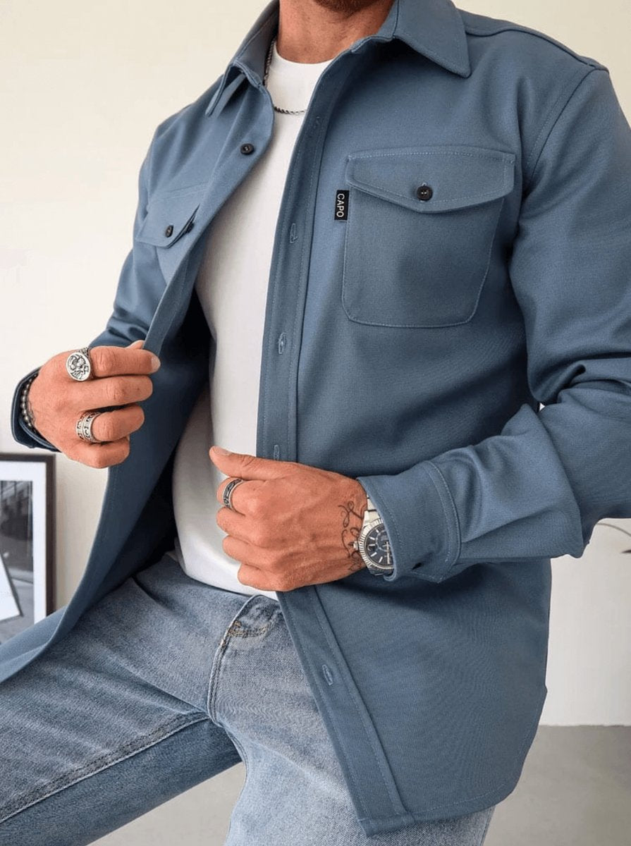 Men's Slim-Fit Overshirt Jacket Dual Chest Pocket Shacket - view 3