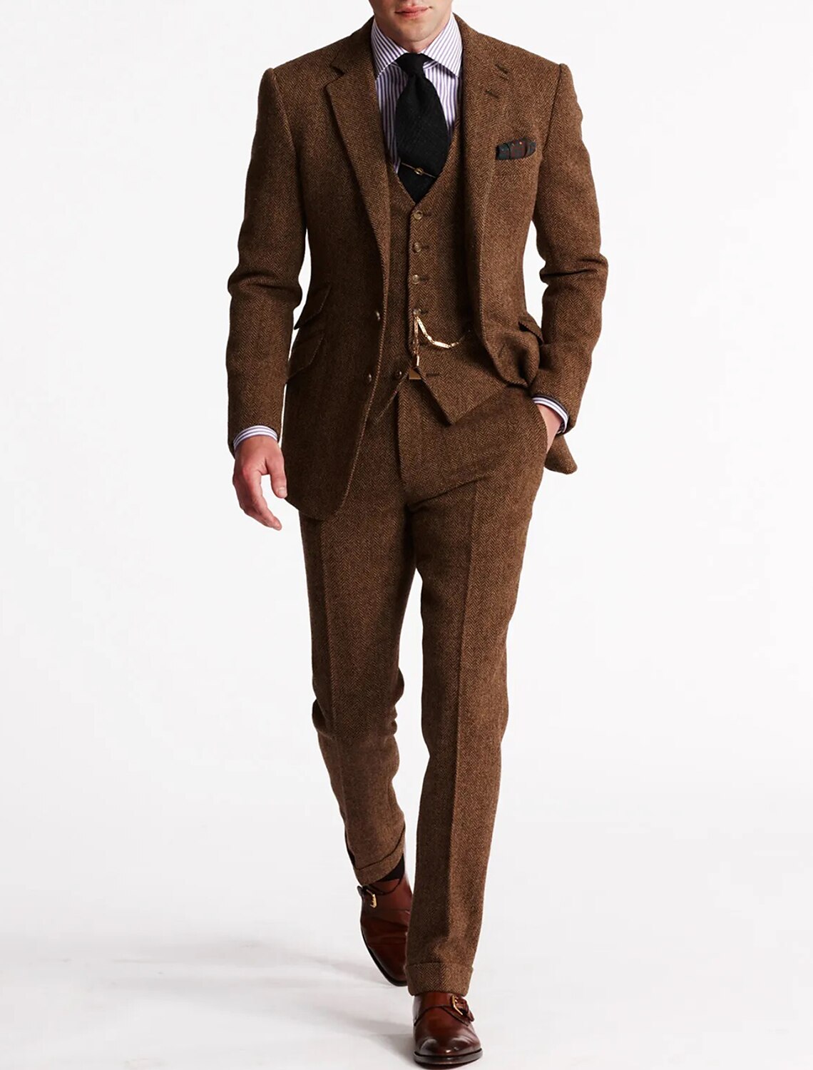 Men's Tailored Slim Fit Tweed 3-Piece Suit Set - view 1