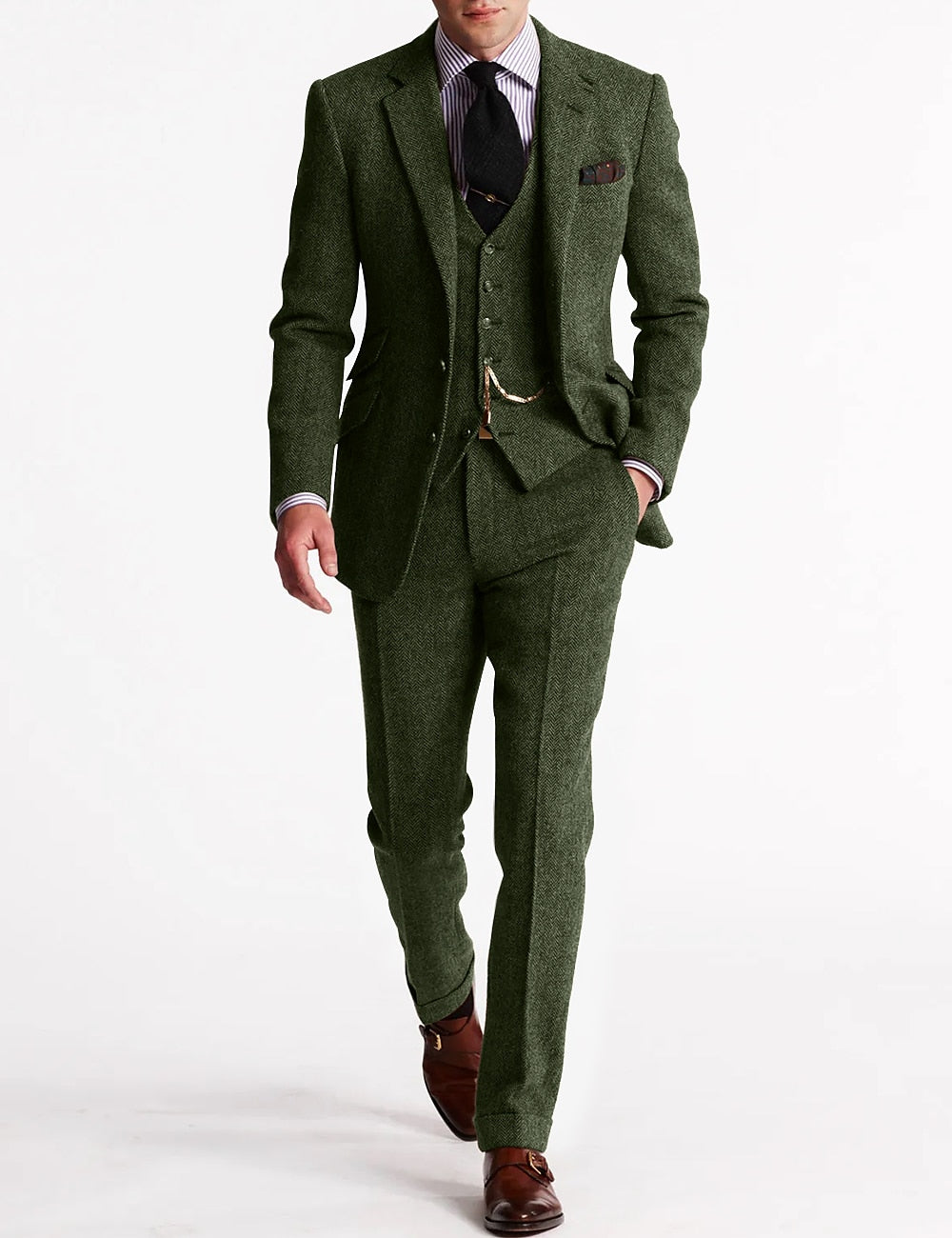 Men's Tailored Slim Fit Tweed 3-Piece Suit Set - view 2