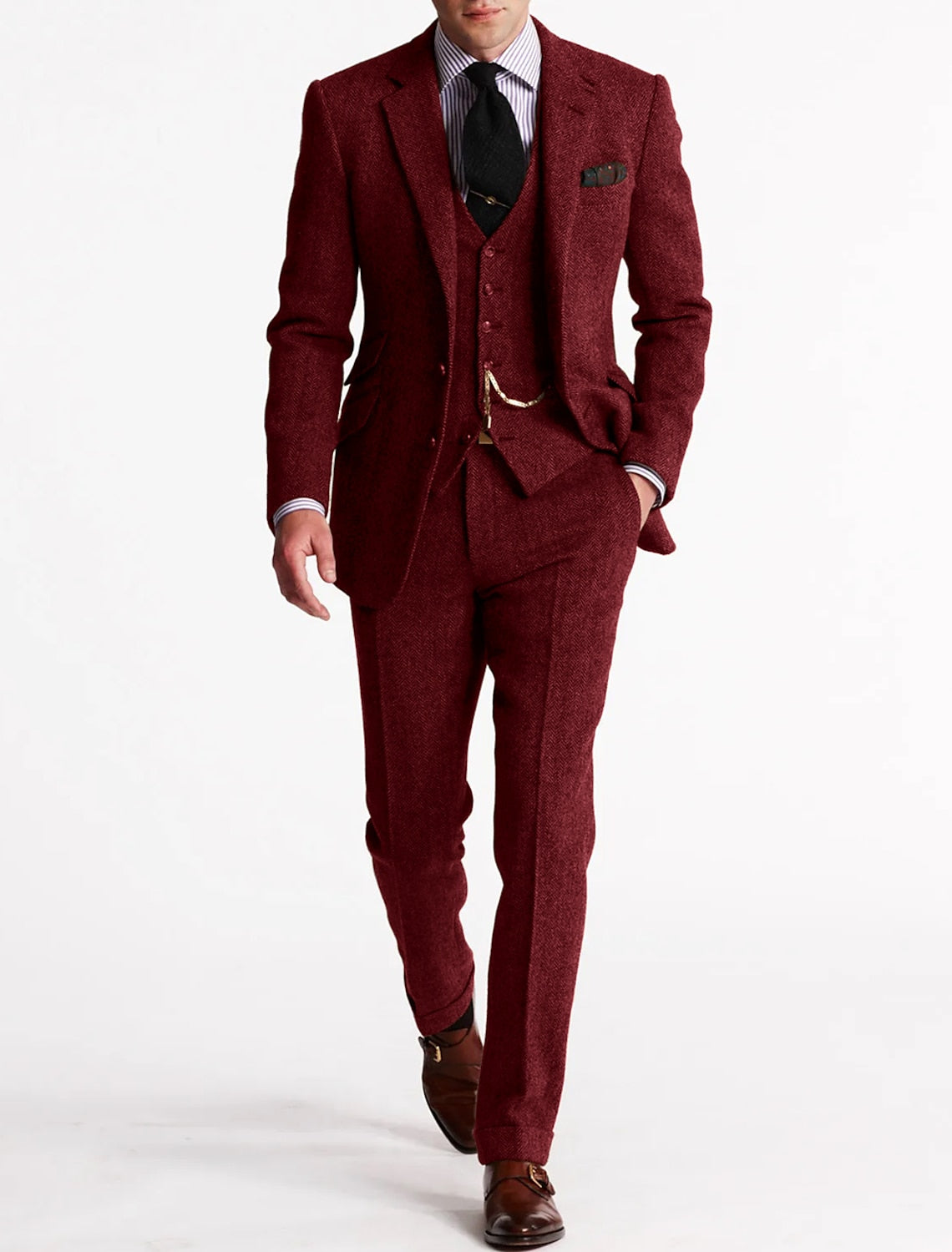 Men's Tailored Slim Fit Tweed 3-Piece Suit Set - view 3