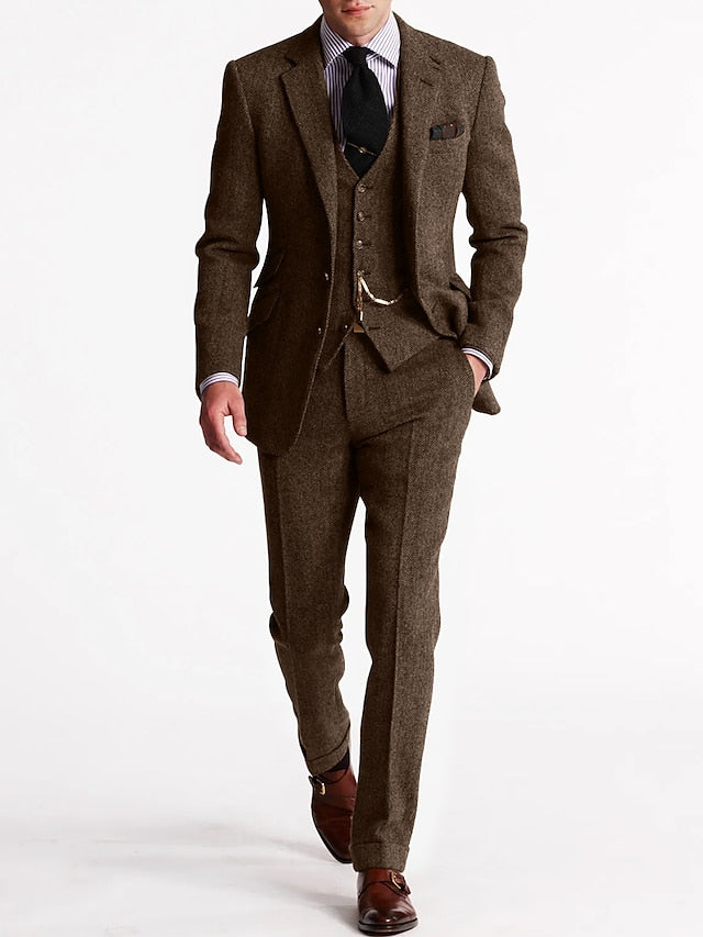 Men's Tailored Slim Fit Tweed 3-Piece Suit Set - view 4