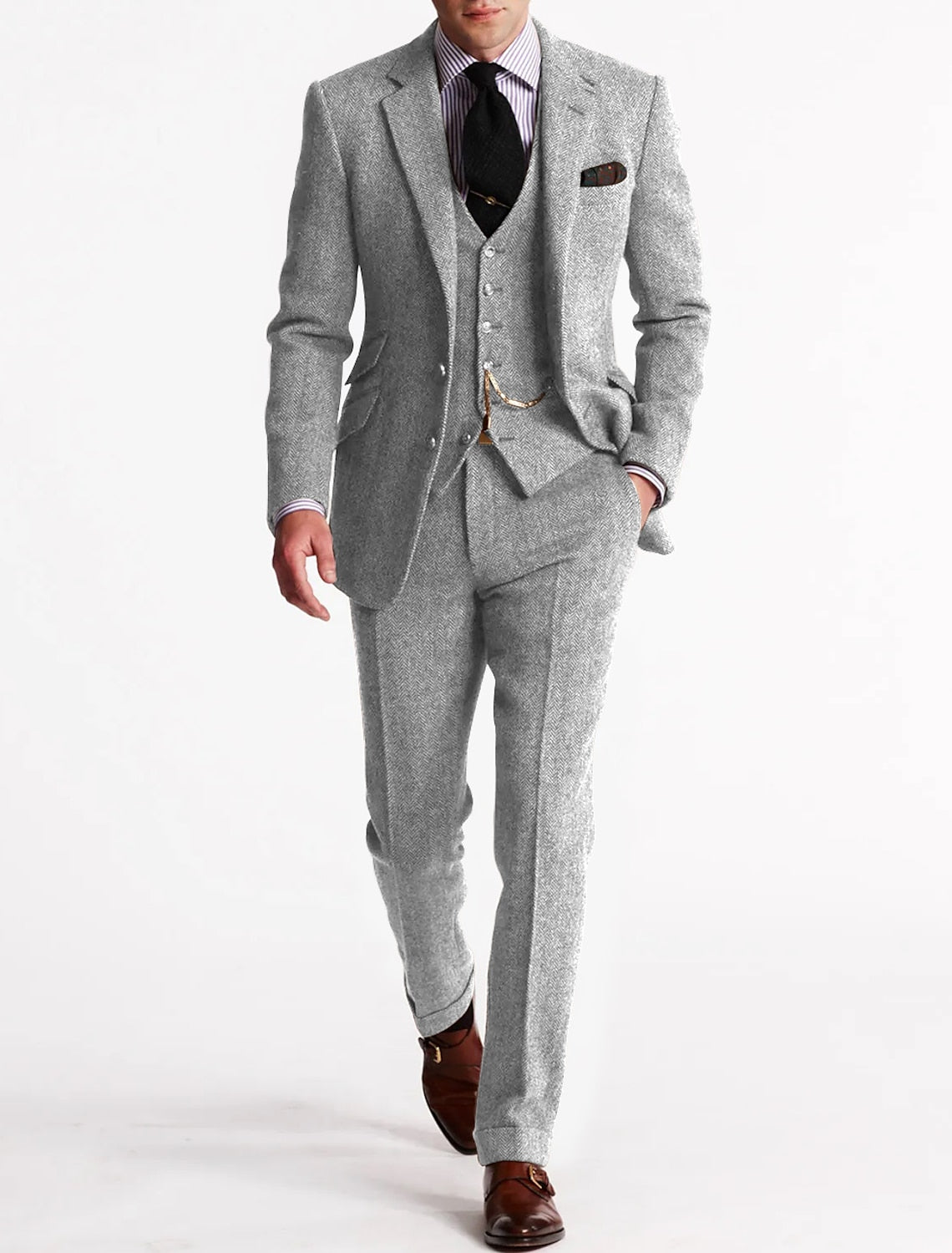Men's Tailored Slim Fit Tweed 3-Piece Suit Set - view 5