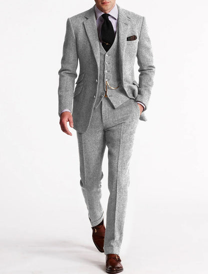Men's Tailored Slim Fit Tweed 3-Piece Suit Set - view 5