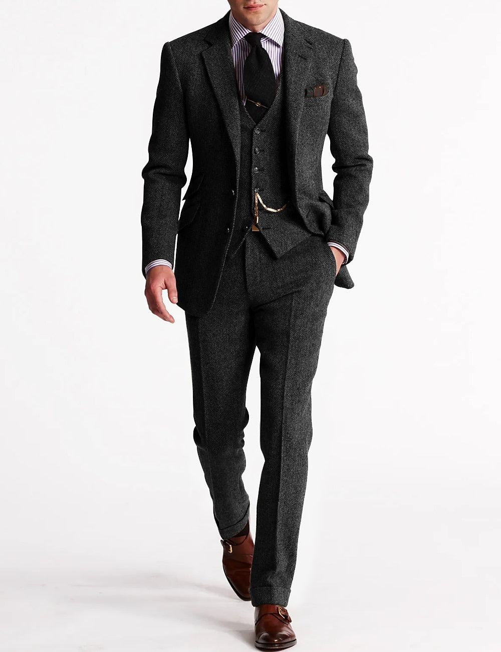 Men's Tailored Slim Fit Tweed 3-Piece Suit Set - view 6