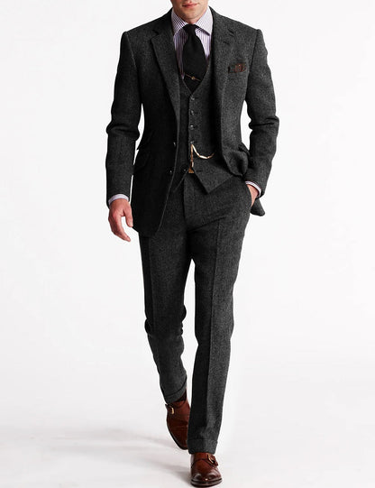 Men's Tailored Slim Fit Tweed 3-Piece Suit Set - view 6