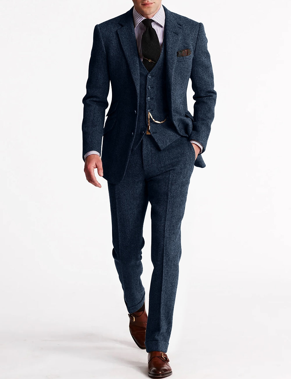 Men's Tailored Slim Fit Tweed 3-Piece Suit Set - view 7