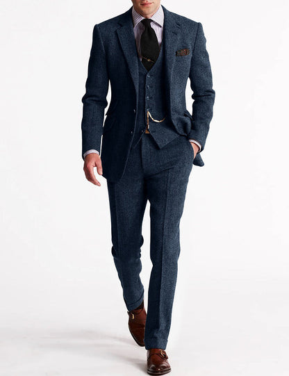 Men's Tailored Slim Fit Tweed 3-Piece Suit Set - view 7