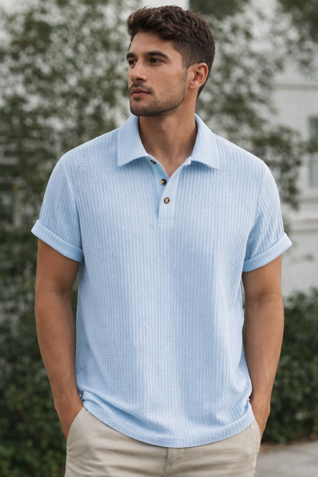 Men's Textured Short Sleeve Polo Shirt - view 2