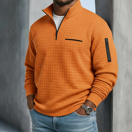Men's waffle-knit long sleeve shirt, front view