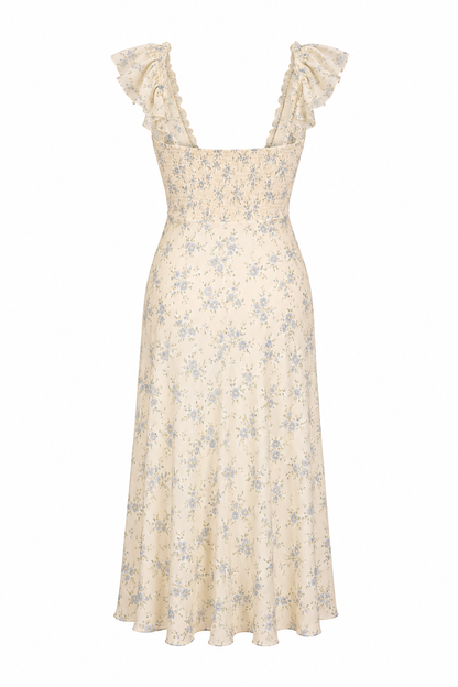 Velstine | Women's Floral V-Neck Midi Dress - Cream