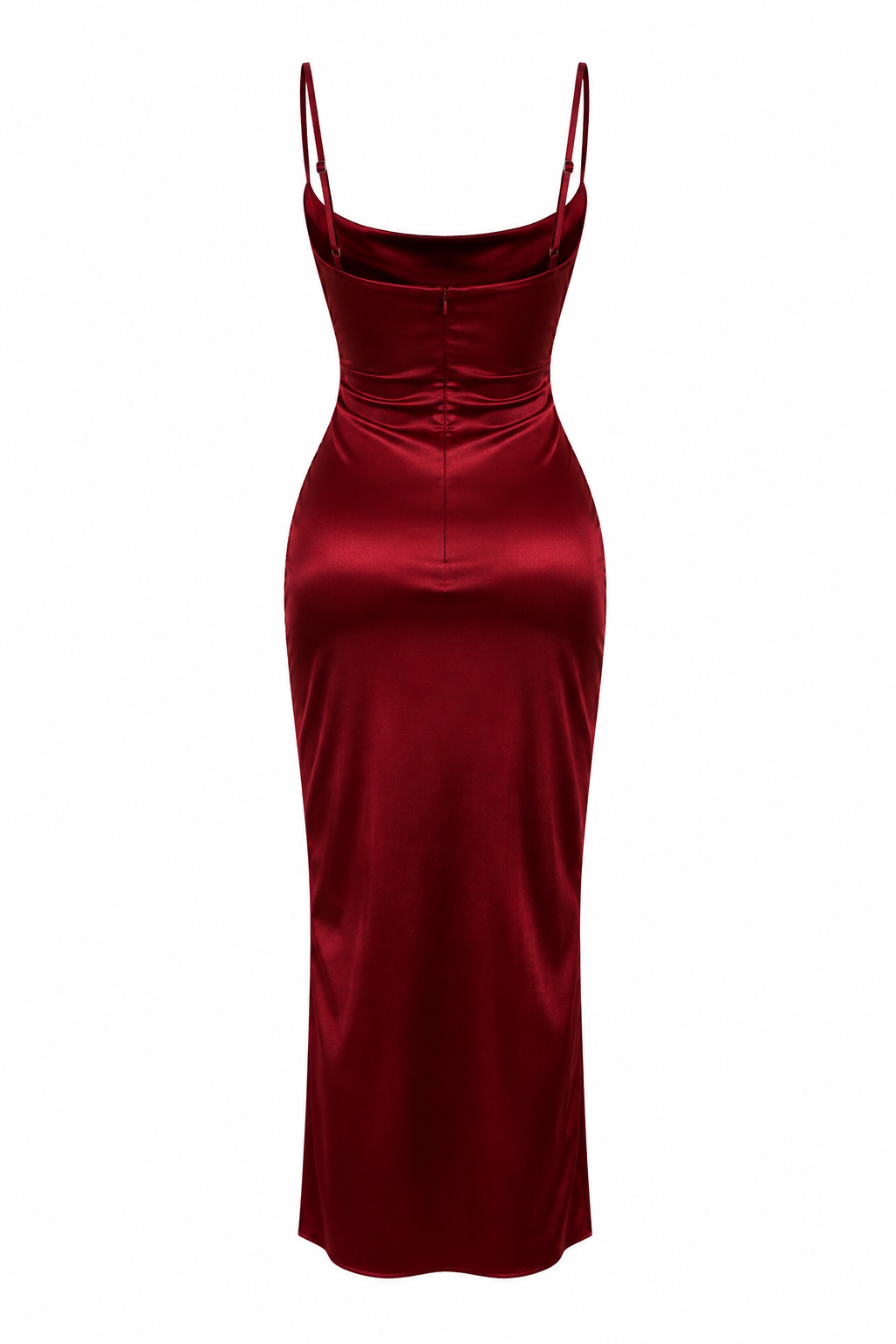 Velstine | Woman's Satin Ruched Maxi Dress with Side Slit - Burgundy