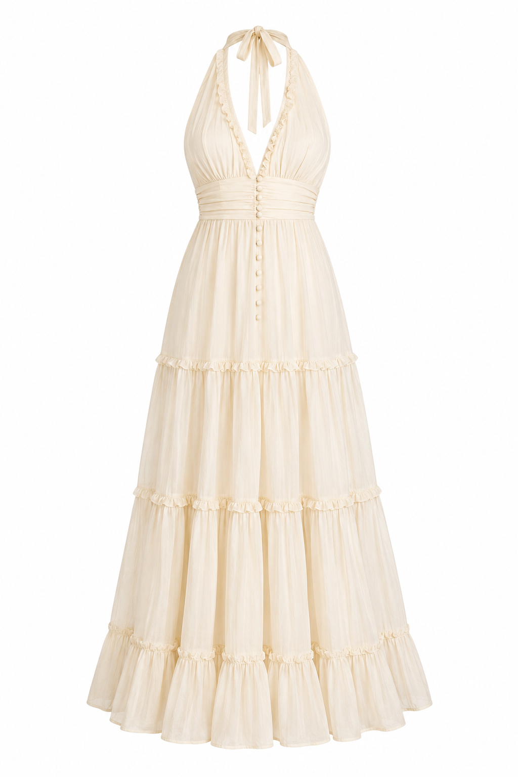 Velstine | Women's Halter Neck Open Back Maxi Dress - Cream