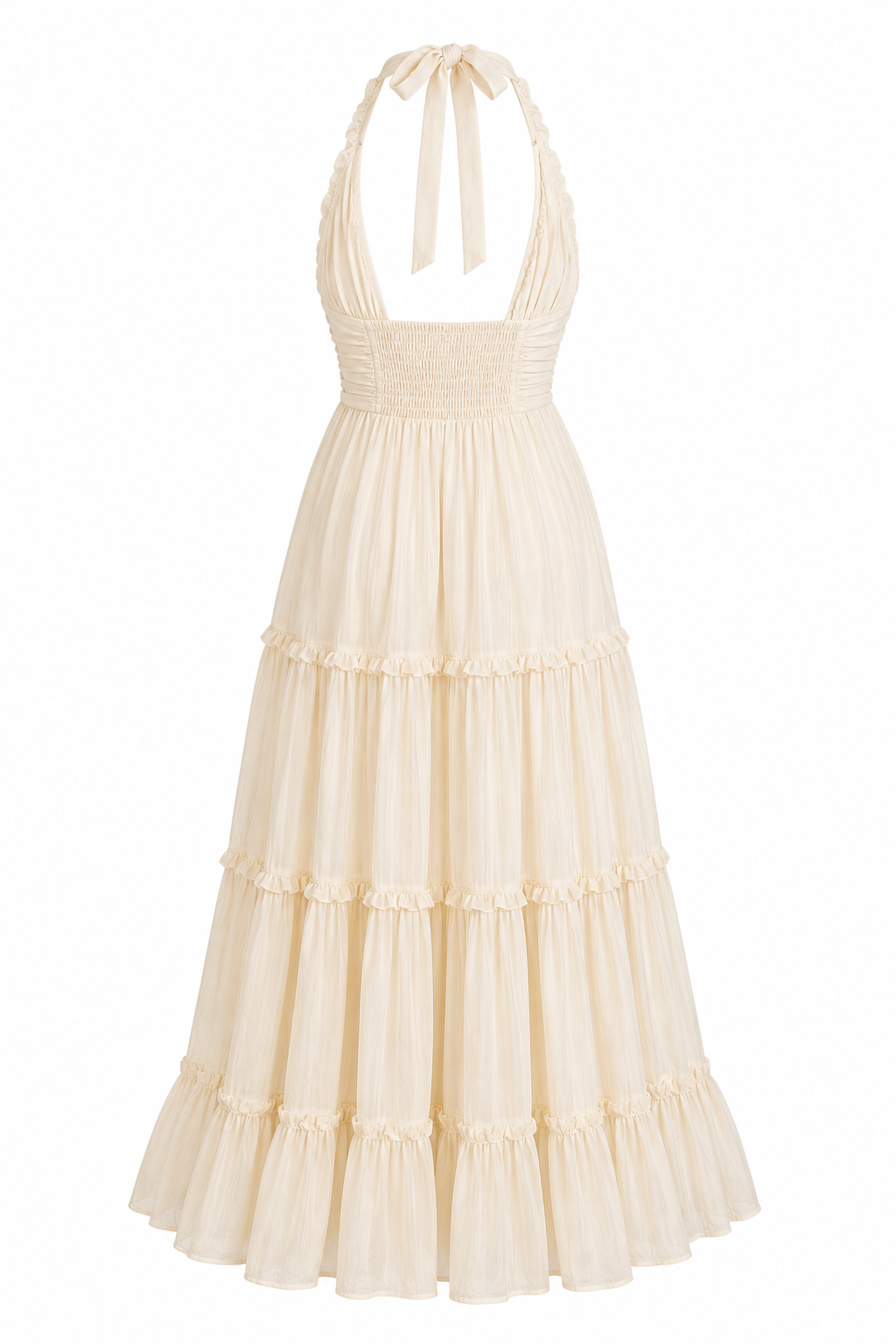 Velstine | Women's Halter Neck Open Back Maxi Dress - Cream