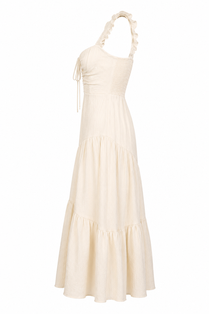 Velstine | Women's Ruched Square Neck Maxi Dress - Cream
