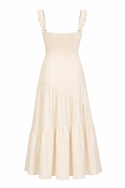 Velstine | Women's Ruched Square Neck Maxi Dress - Cream
