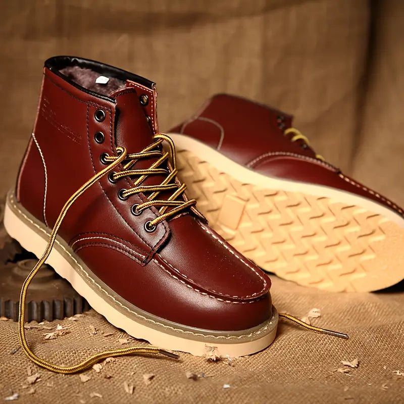 Retro fur-lined ankle boots, fur lining detail