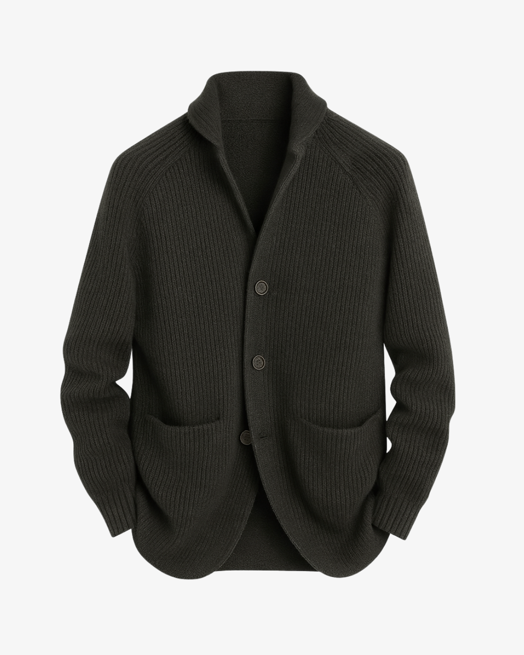 Tailored button-front knit cardigan, front view