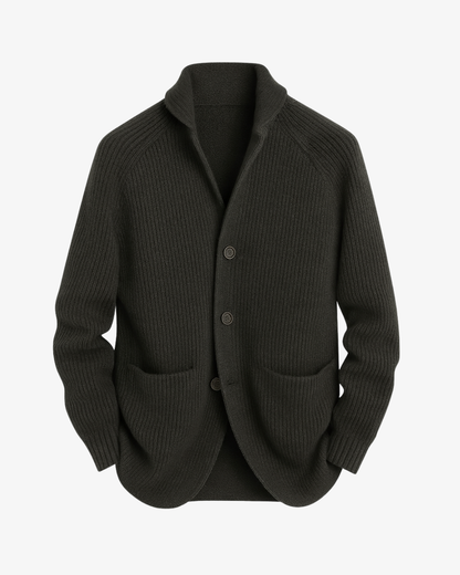 Tailored button-front knit cardigan, front view