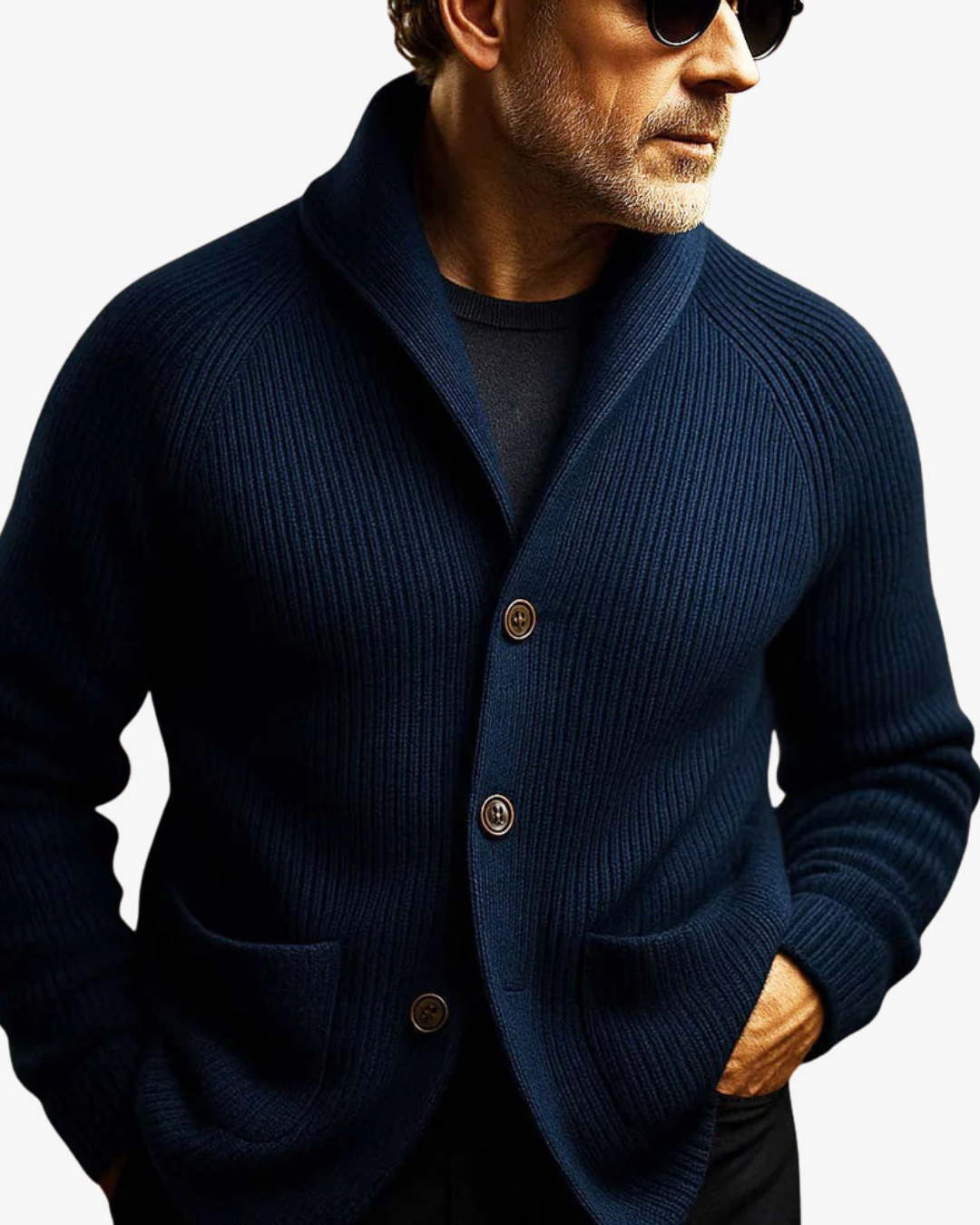 Tailored button-front knit cardigan, size chart