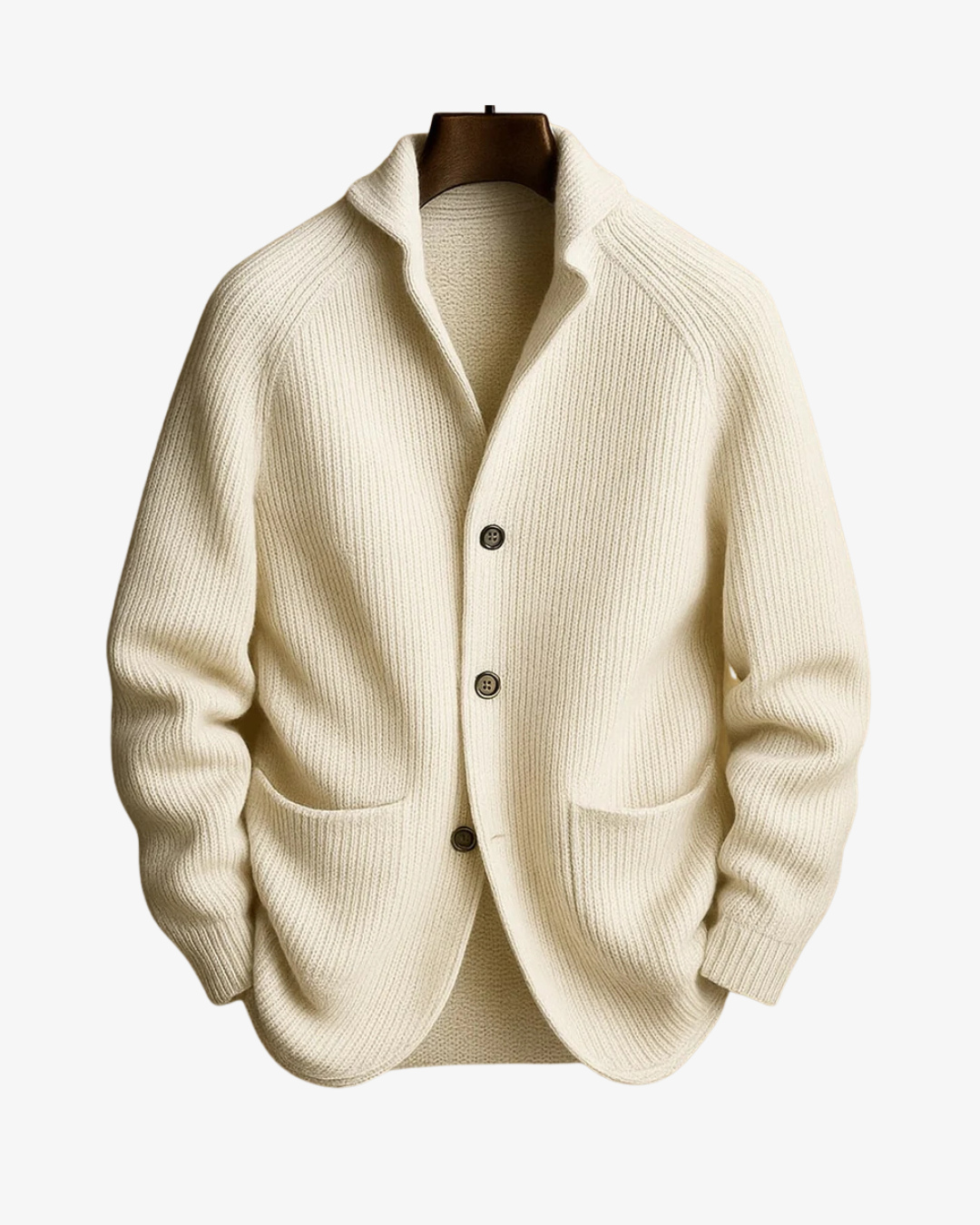 Tailored button-front knit cardigan, back view
