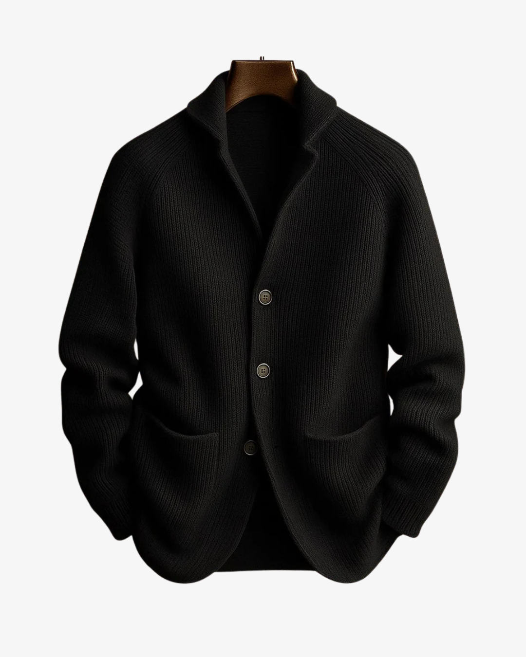 Tailored button-front knit cardigan, fabric detail