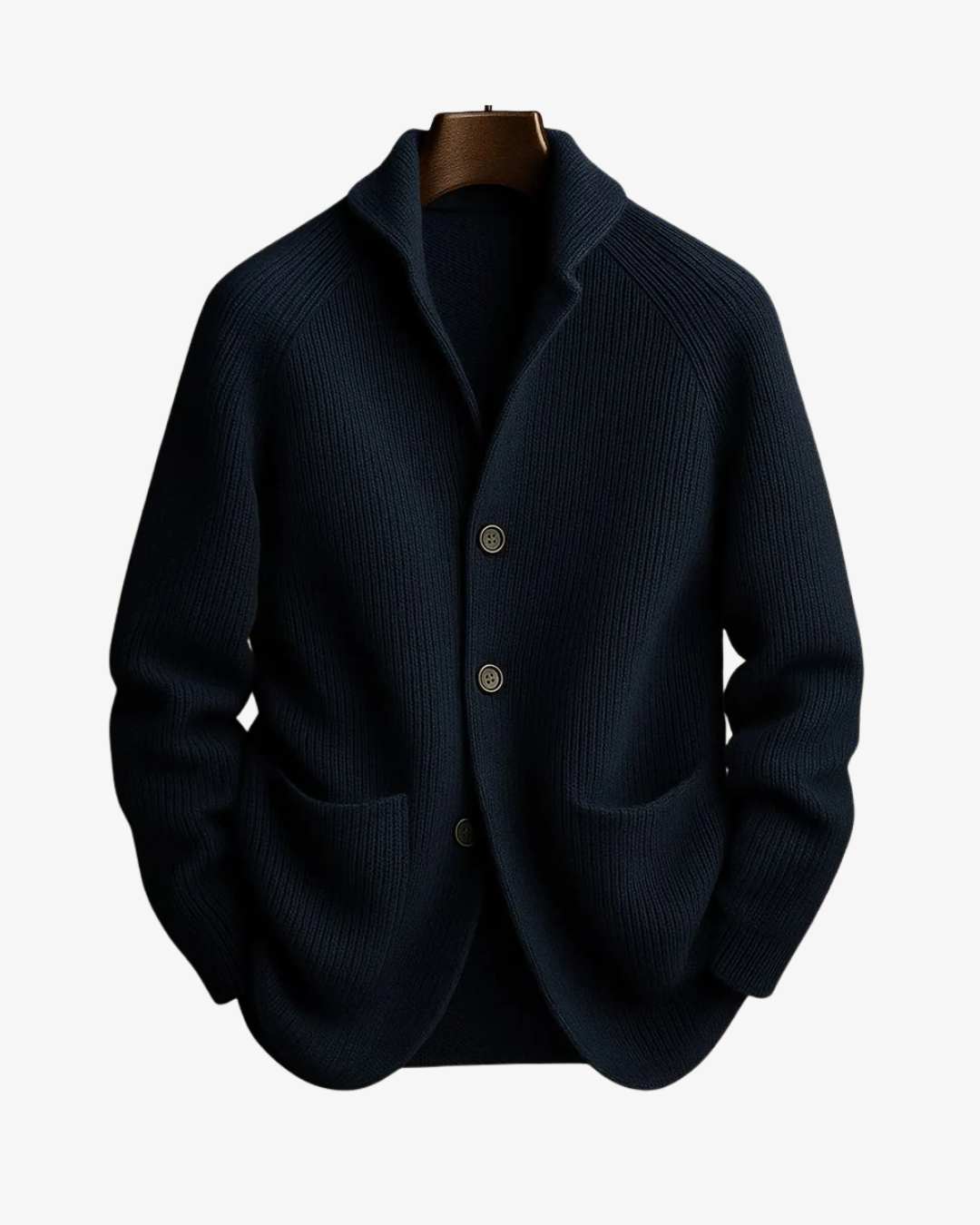Tailored button-front knit cardigan, button detail