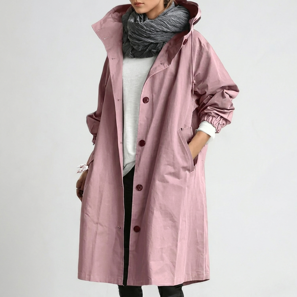 Women's Button-Front Hooded Raincoat with Elasticated Cuffs - view 1