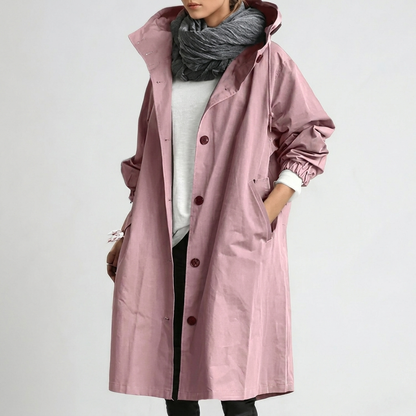 Women's Button-Front Hooded Raincoat with Elasticated Cuffs - view 1