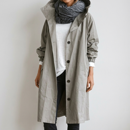 Women's Button-Front Hooded Raincoat with Elasticated Cuffs - view 2