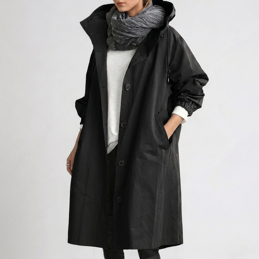 Women's Button-Front Hooded Raincoat with Elasticated Cuffs - view 3