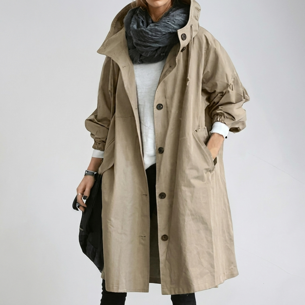 Women's Button-Front Hooded Raincoat with Elasticated Cuffs - view 4