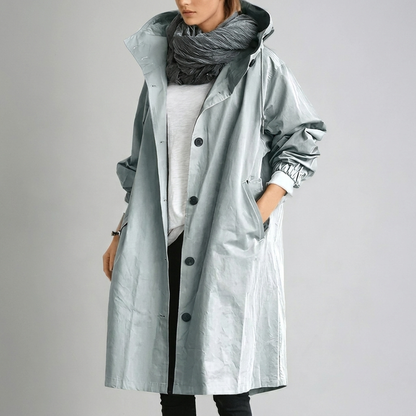 Women's Button-Front Hooded Raincoat with Elasticated Cuffs - view 5